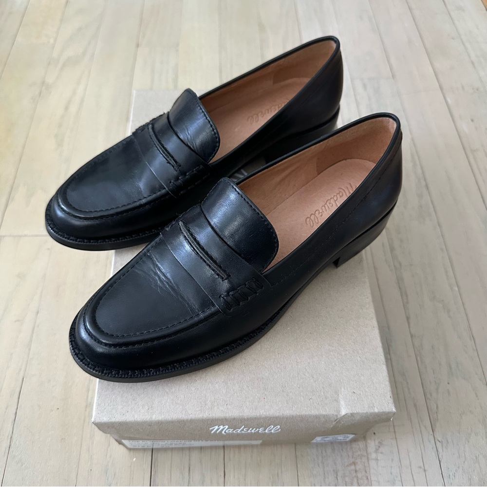 Madewell Black Leather Elinor Penny Loafers